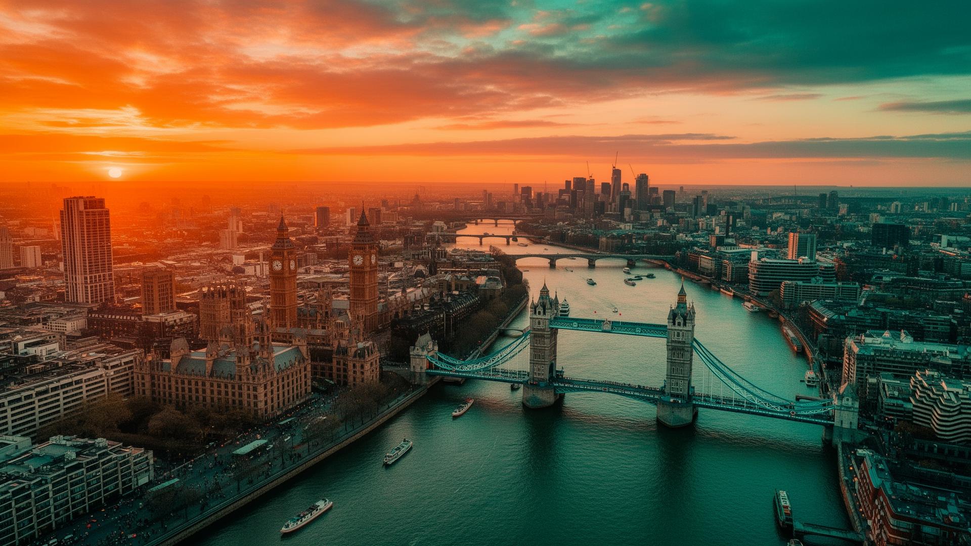 London skyline at sunset
